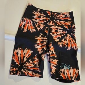 Nike One DriFit Fireworks Tie Dye Women's Black and Orange Patterned Bike Shorts